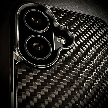 Carbon fiber phone case camera detail