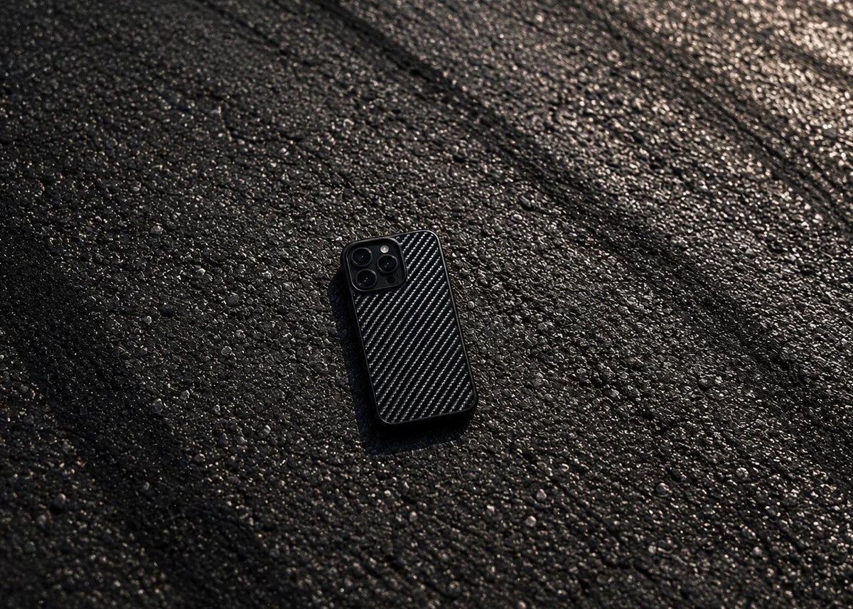 RyderCases carbon fiber phone case on the road